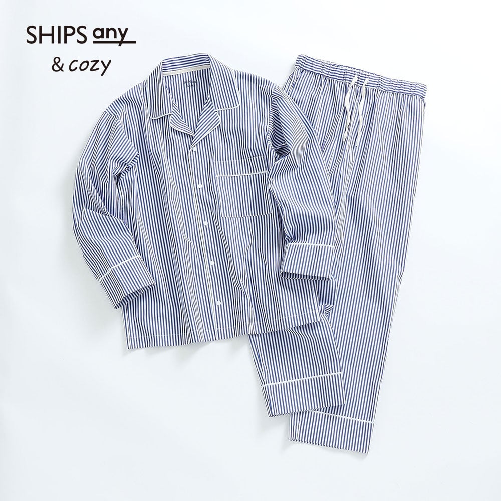 SHIPS any&cozy: オープンカラーパジャマシャツ＋パンツ　セット＜WOMEN>　ネイビー