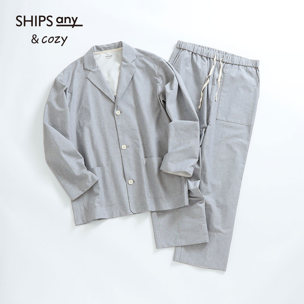 SHIPS any&cozy: リラックスウェアシャツジャケット＋イージーパンツ　セット　グレー　L