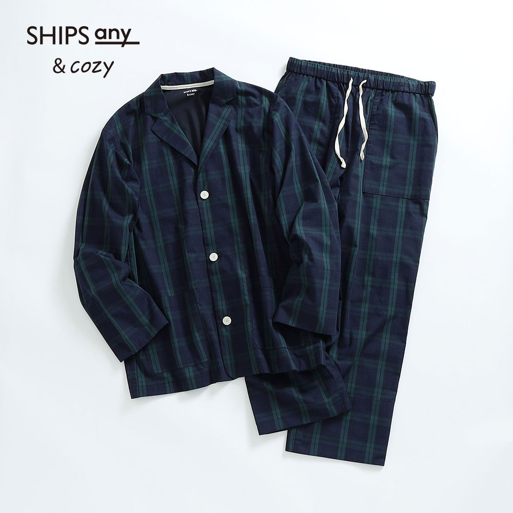 SHIPS any&cozy: リラックスウェアシャツジャケット＋イージーパンツ　セット　グリーン　M